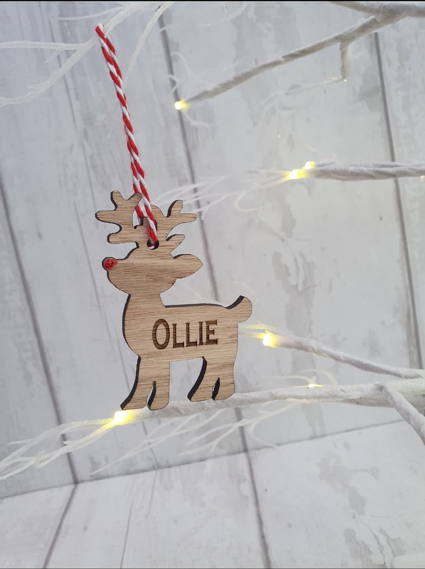 Personalised reindeer tree ornament. - LaserGiftsuk