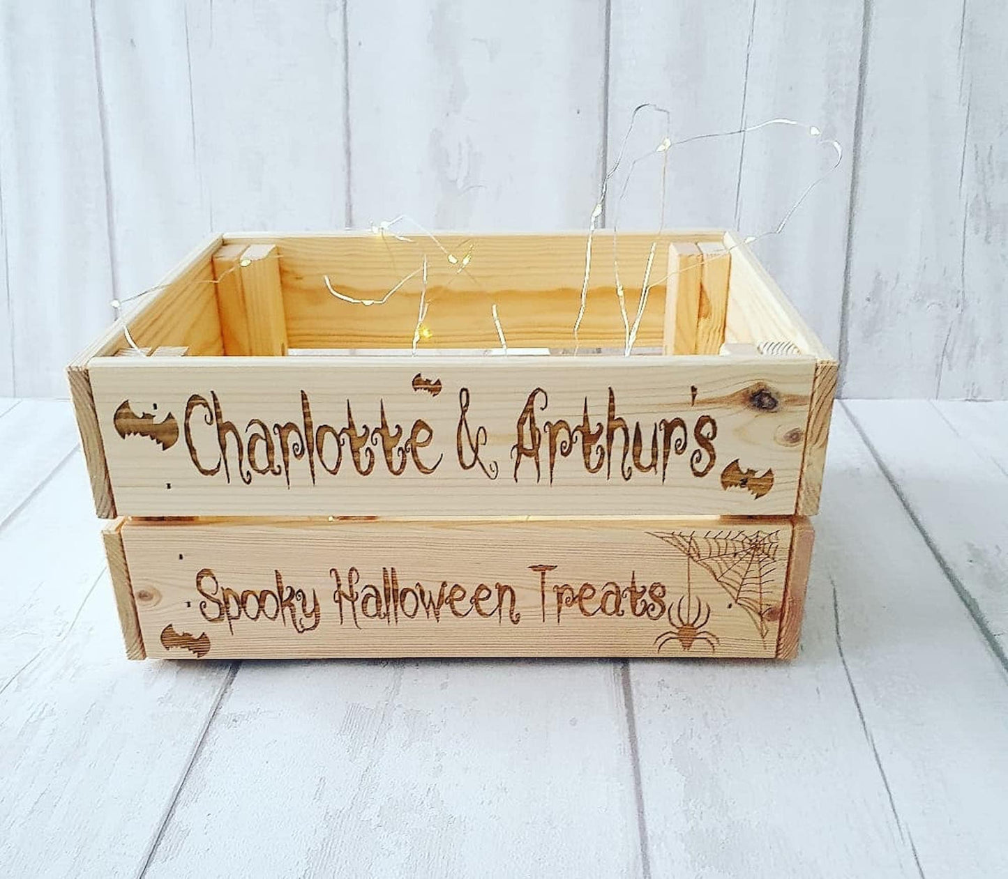 Personalised wooden Halloween crate. - LaserGiftsuk