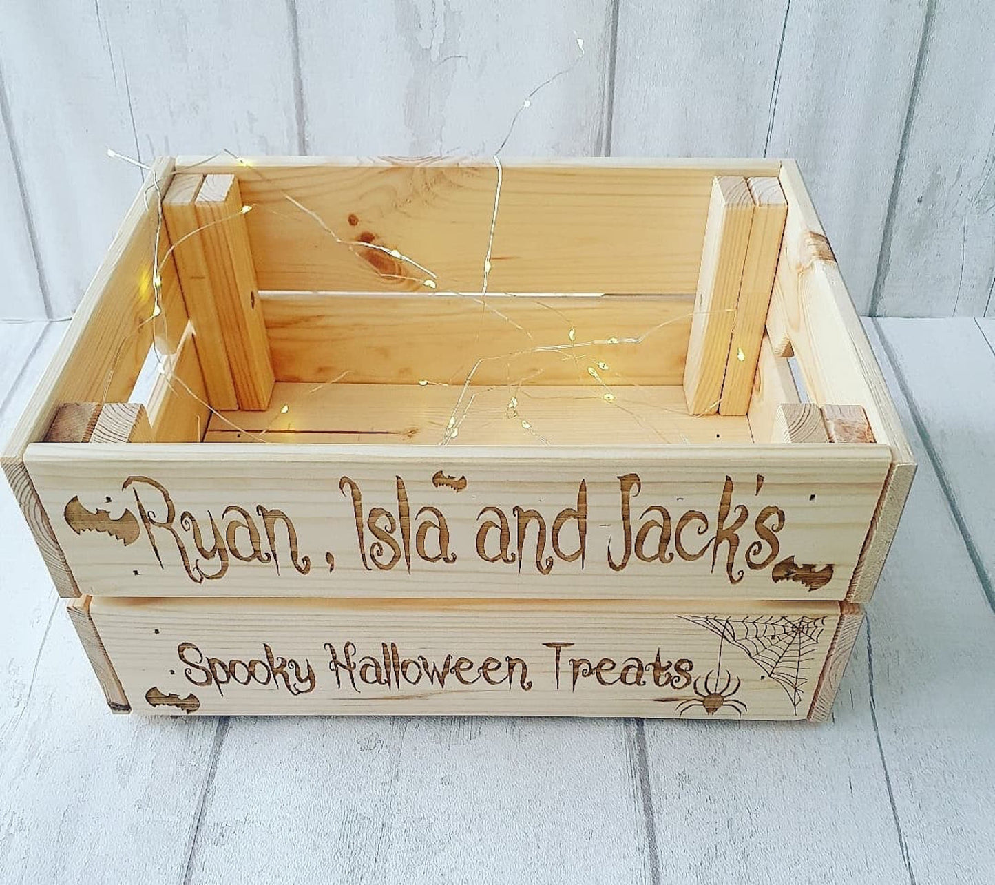 Personalised wooden Halloween crate. - LaserGiftsuk