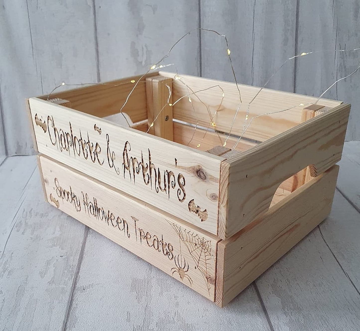 Personalised wooden Halloween crate. - LaserGiftsuk