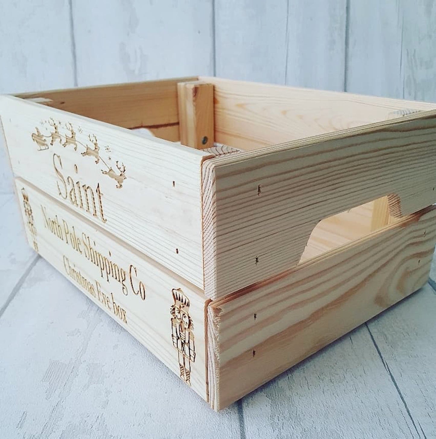 Personalised wooden Christmas eve crate, with nutcracker. - LaserGiftsuk