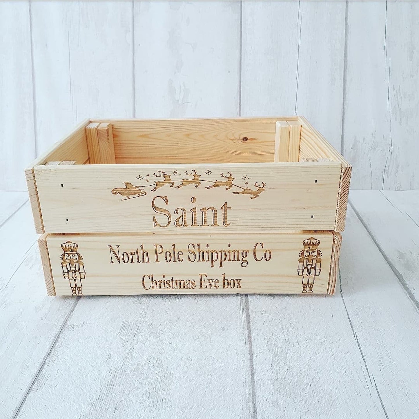 Personalised wooden Christmas eve crate, with nutcracker. - LaserGiftsuk