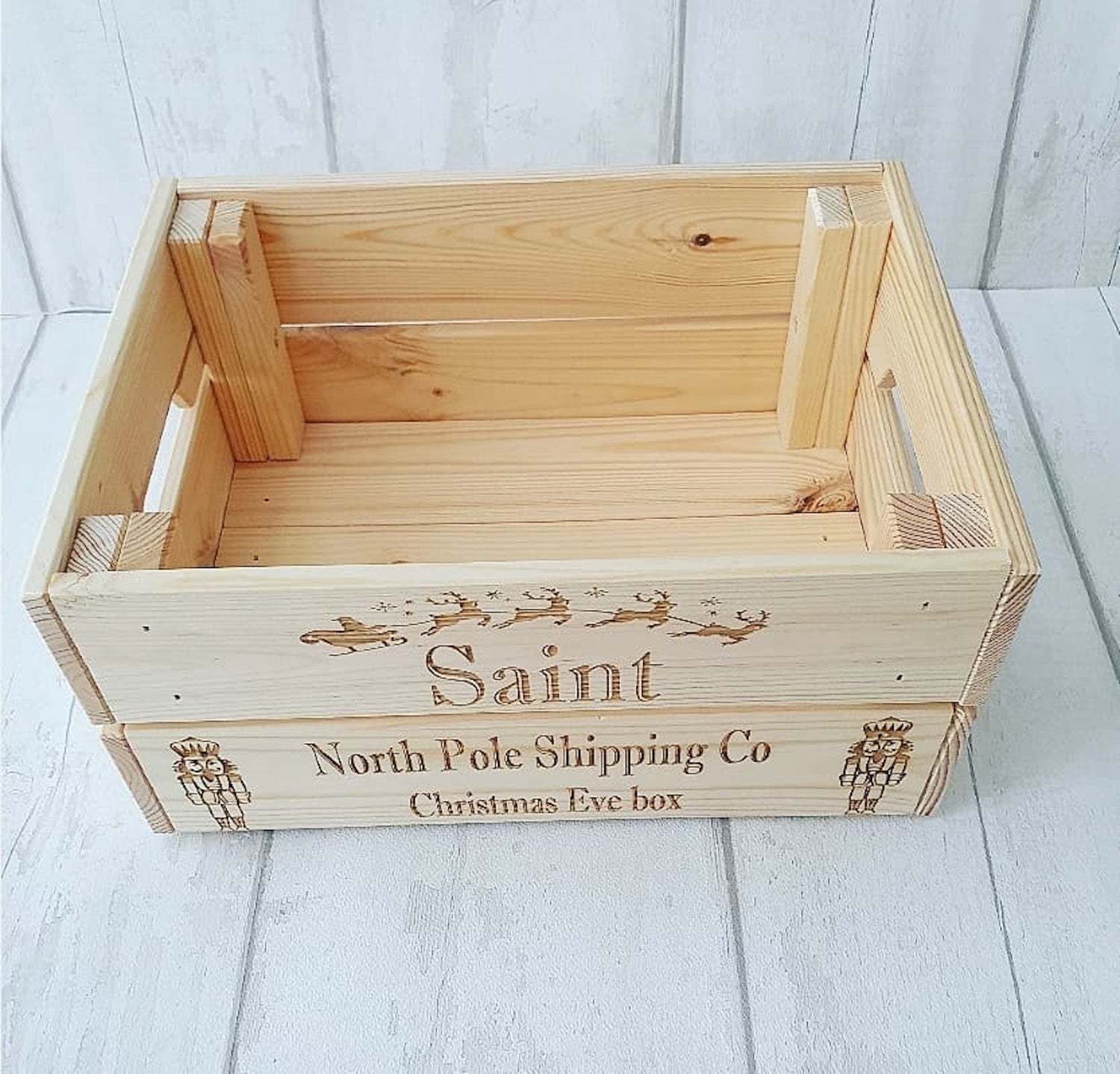 Personalised wooden Christmas eve crate, with nutcracker. - LaserGiftsuk