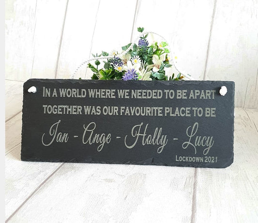 Personalised lockdown 2021 hanging slate sign. - LaserGiftsuk