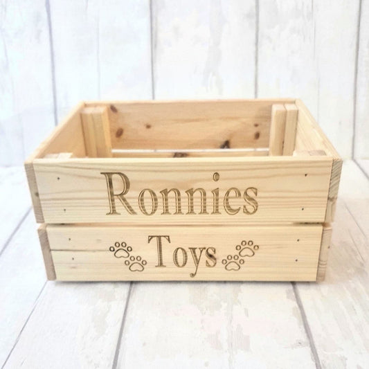 Personalised wooden dog toy crate. - LaserGiftsuk