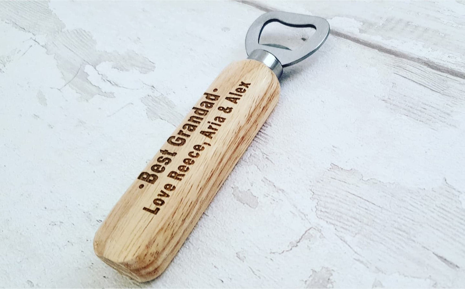 Personalised wooden bottle opener, Father's Day. - LaserGiftsuk