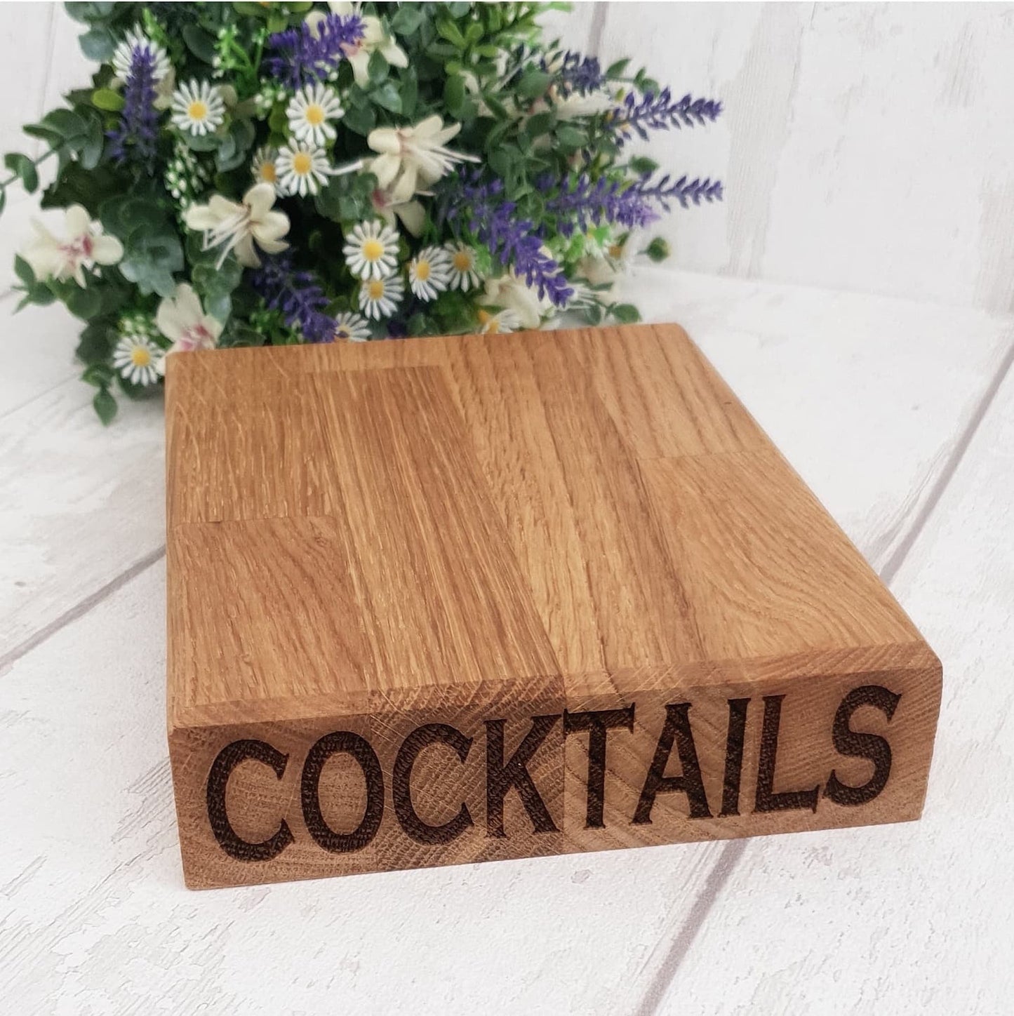 Personalised mini Solid Oak board, cocktail making, cheese board. - LaserGiftsuk