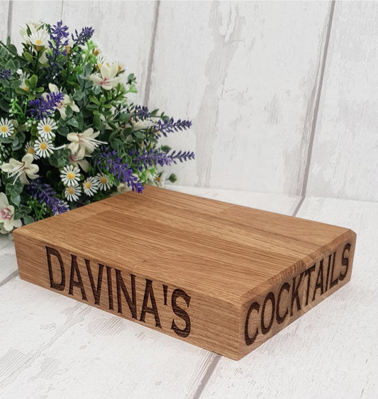 Personalised mini Solid Oak board, cocktail making, cheese board. - LaserGiftsuk