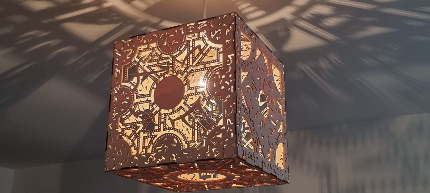 Bespoke made to order puzzle box detailed wooden light shade. - LaserGiftsuk