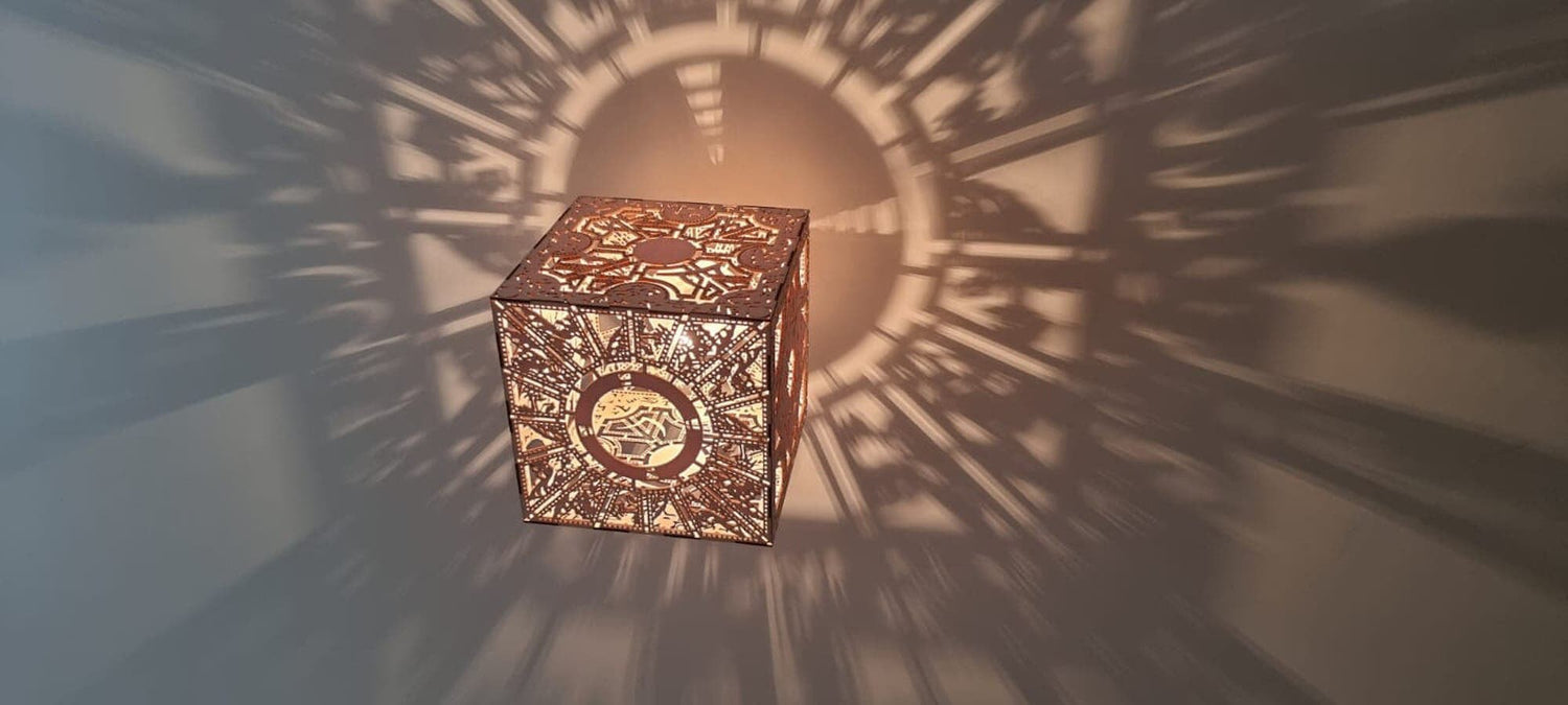Bespoke made to order puzzle box detailed wooden light shade. - LaserGiftsuk