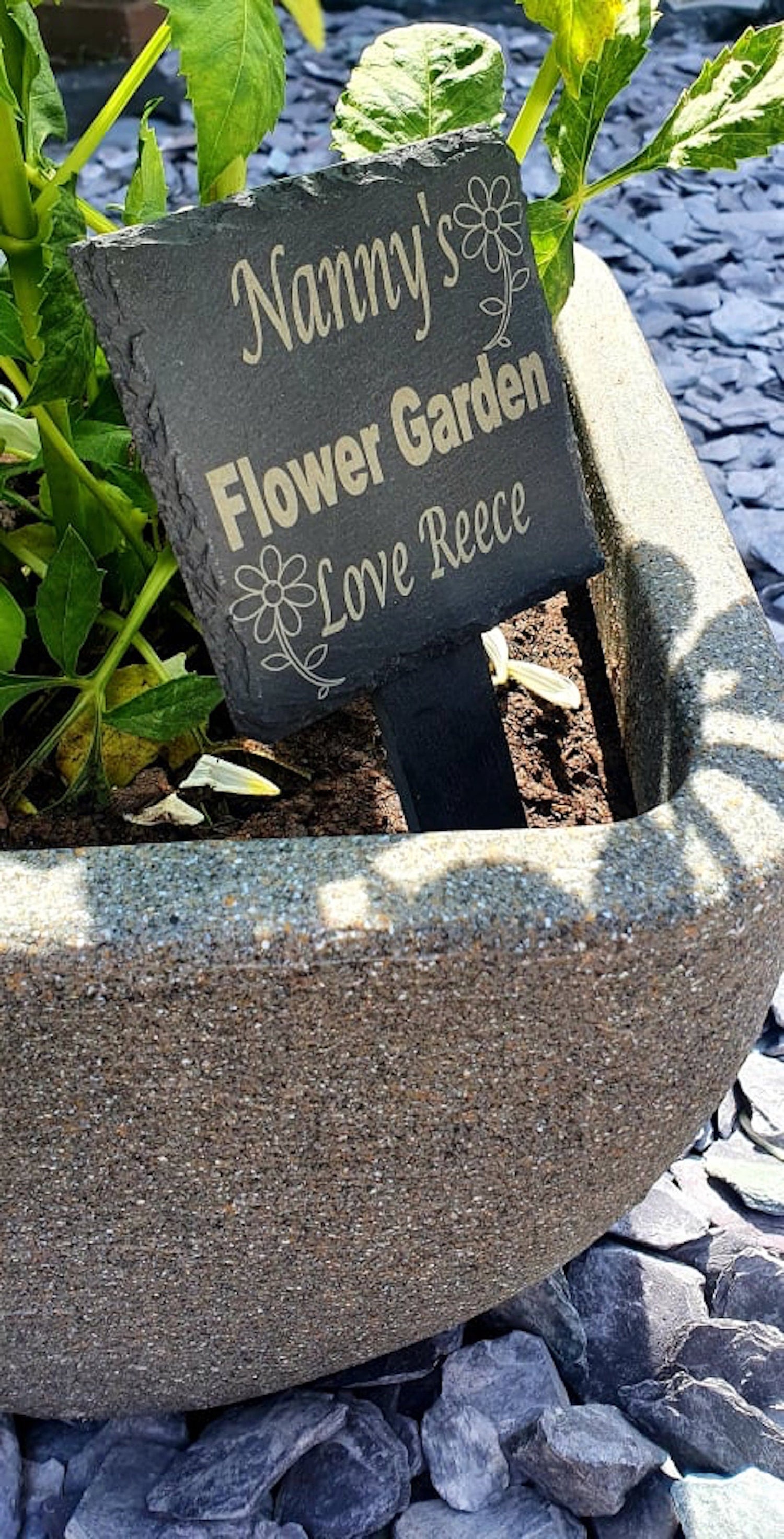 Personalised slate garden planter sign, square. - LaserGiftsuk