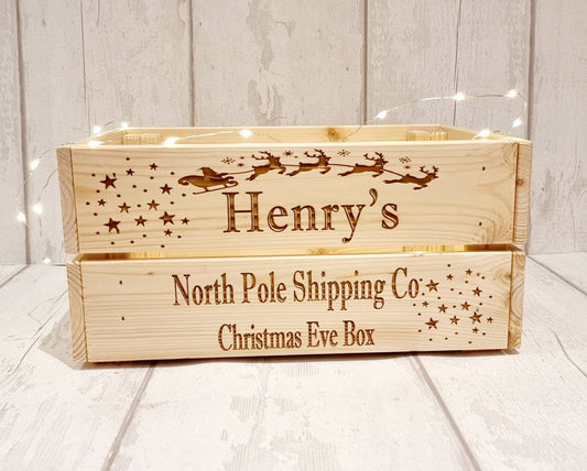 Personalised wooden Christmas eve crate. - LaserGiftsuk