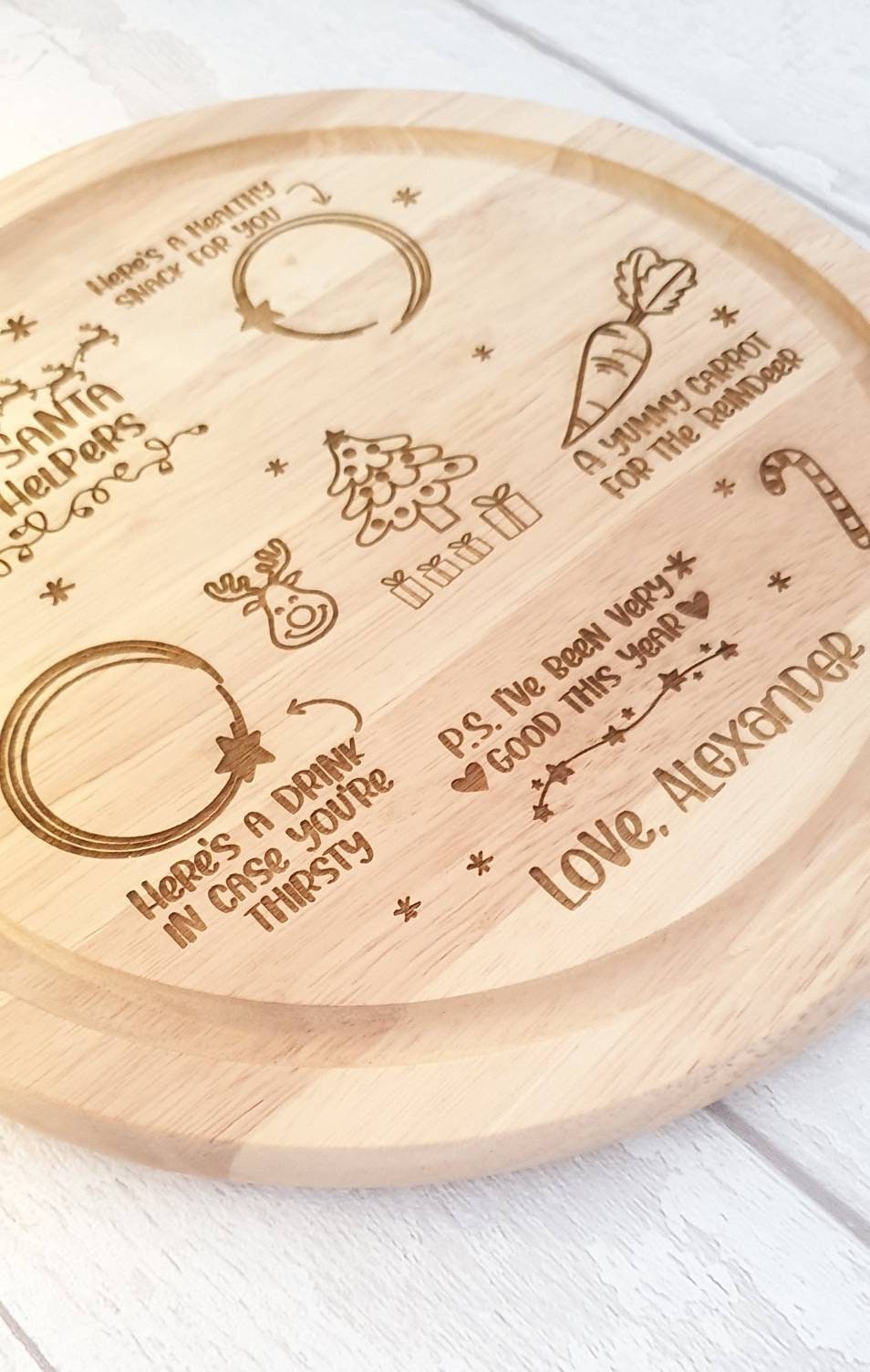 Personalised round Santa Treat board, engraved. - LaserGiftsuk