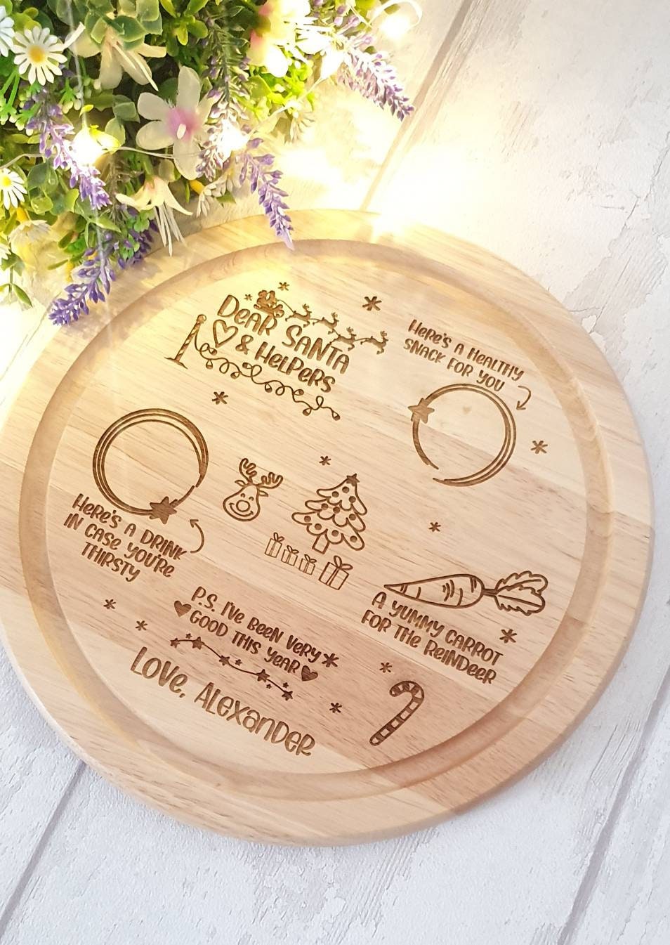 Personalised round Santa Treat board, engraved. - LaserGiftsuk