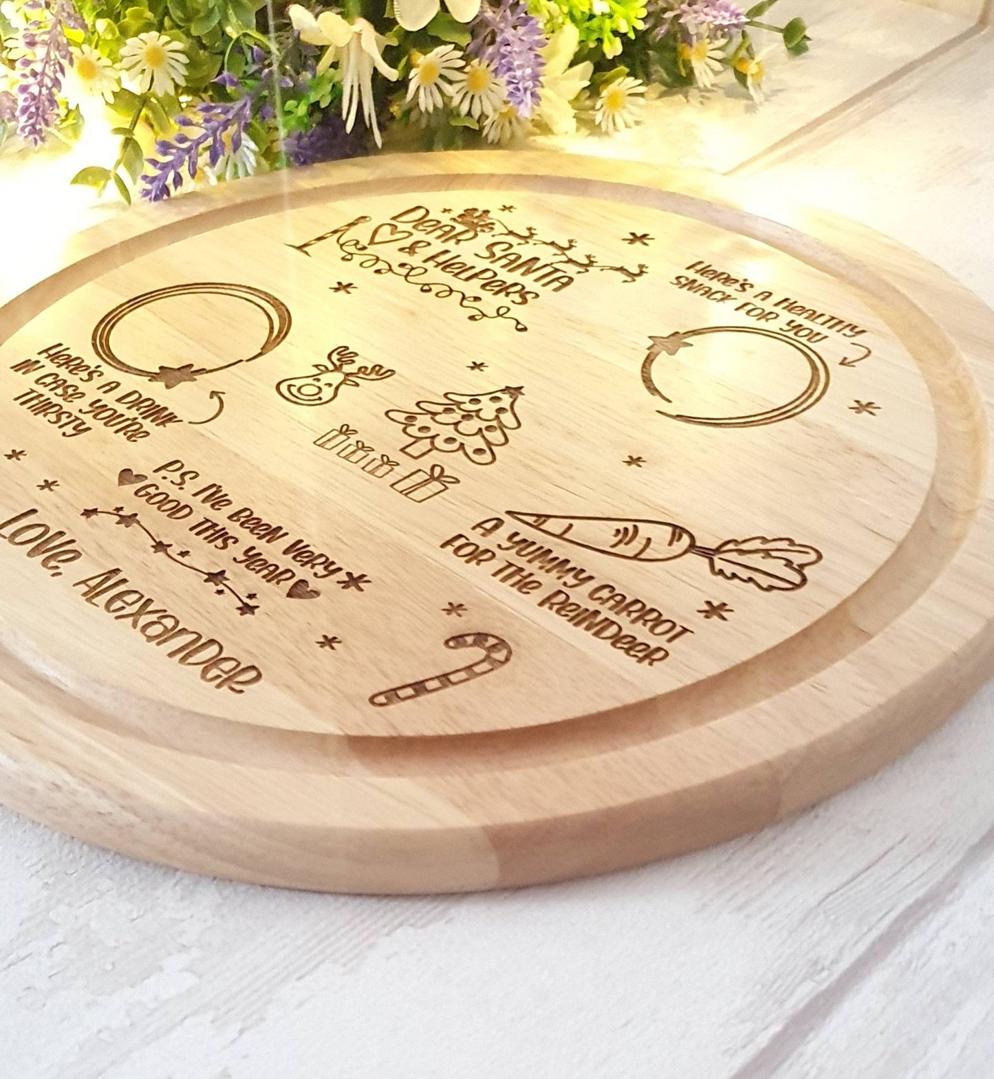 Personalised round Santa Treat board, engraved. - LaserGiftsuk