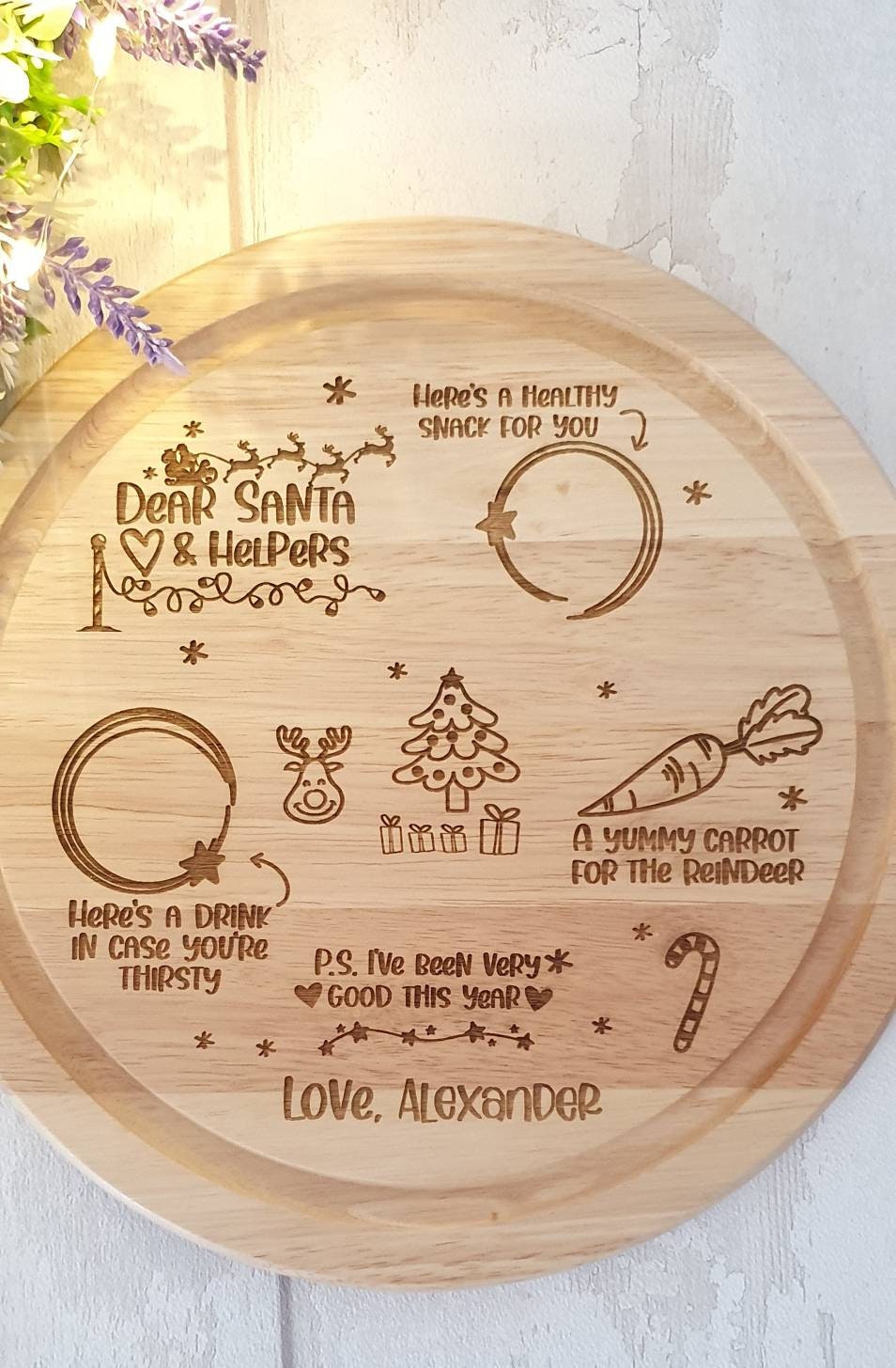 Personalised round Santa Treat board, engraved. - LaserGiftsuk