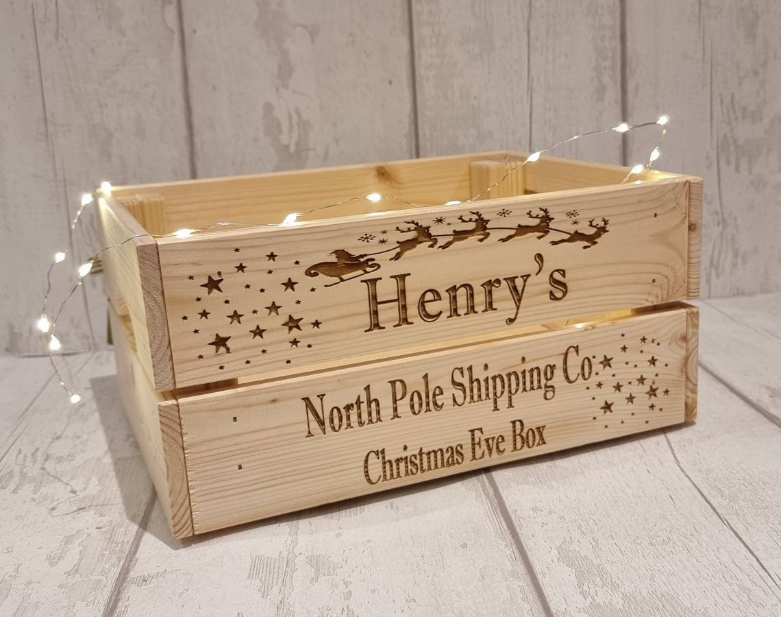 Personalised wooden Christmas eve crate. - LaserGiftsuk