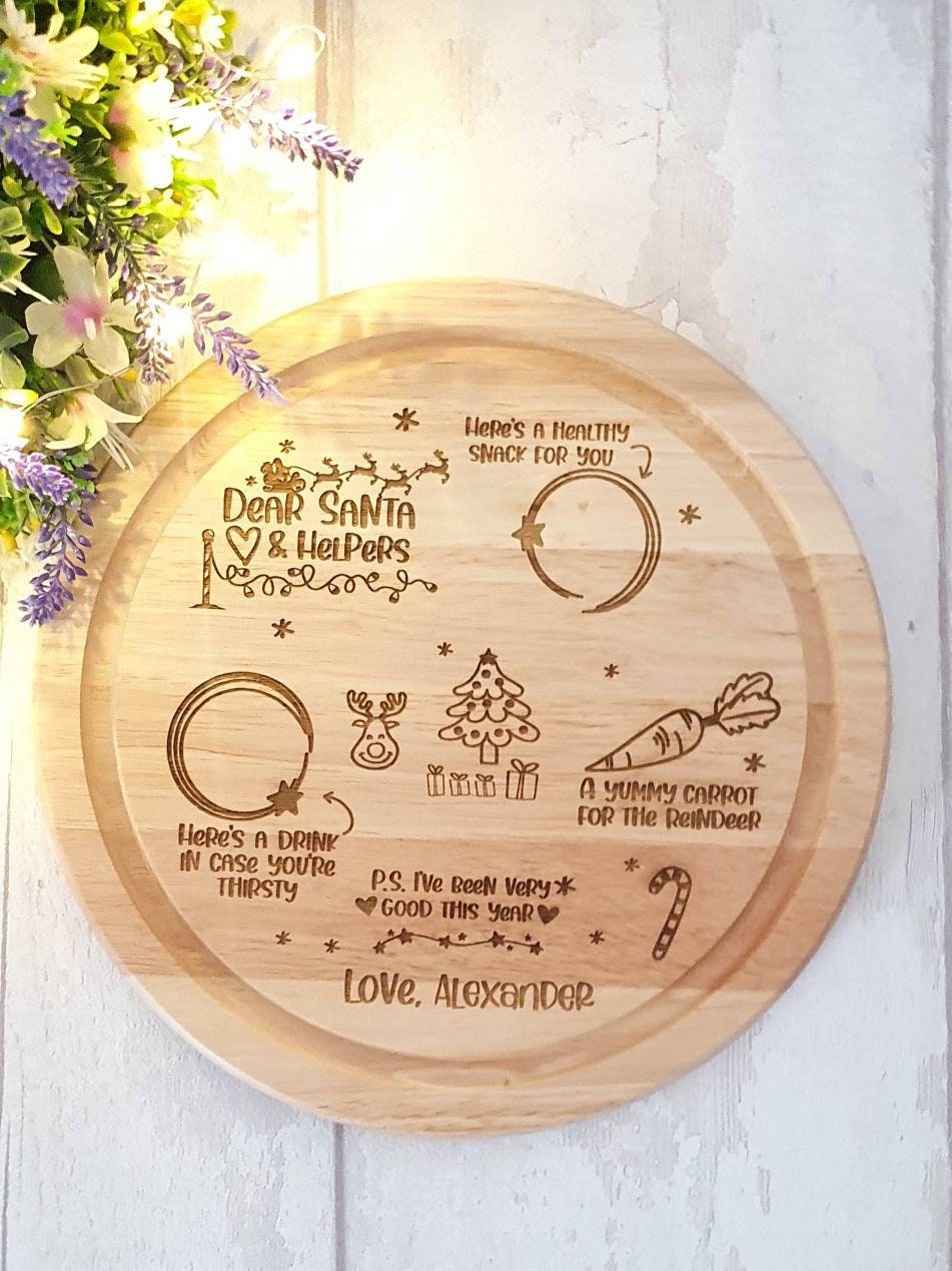 Personalised round Santa Treat board, engraved. - LaserGiftsuk